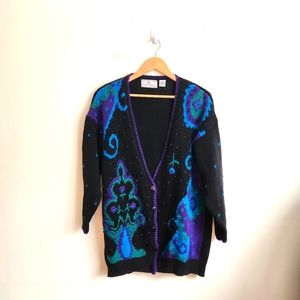 Vintage Maggie Lawerence Black granny cardigan with embrodiery.
